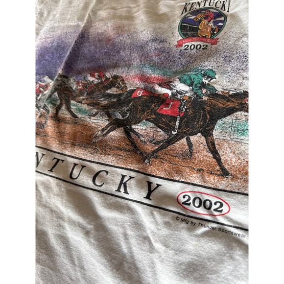 Vintage 2002 Kentucky Derby Horse Racing Artwork  M White FOTL Heavy T-Shirt - Picture 3 of 7